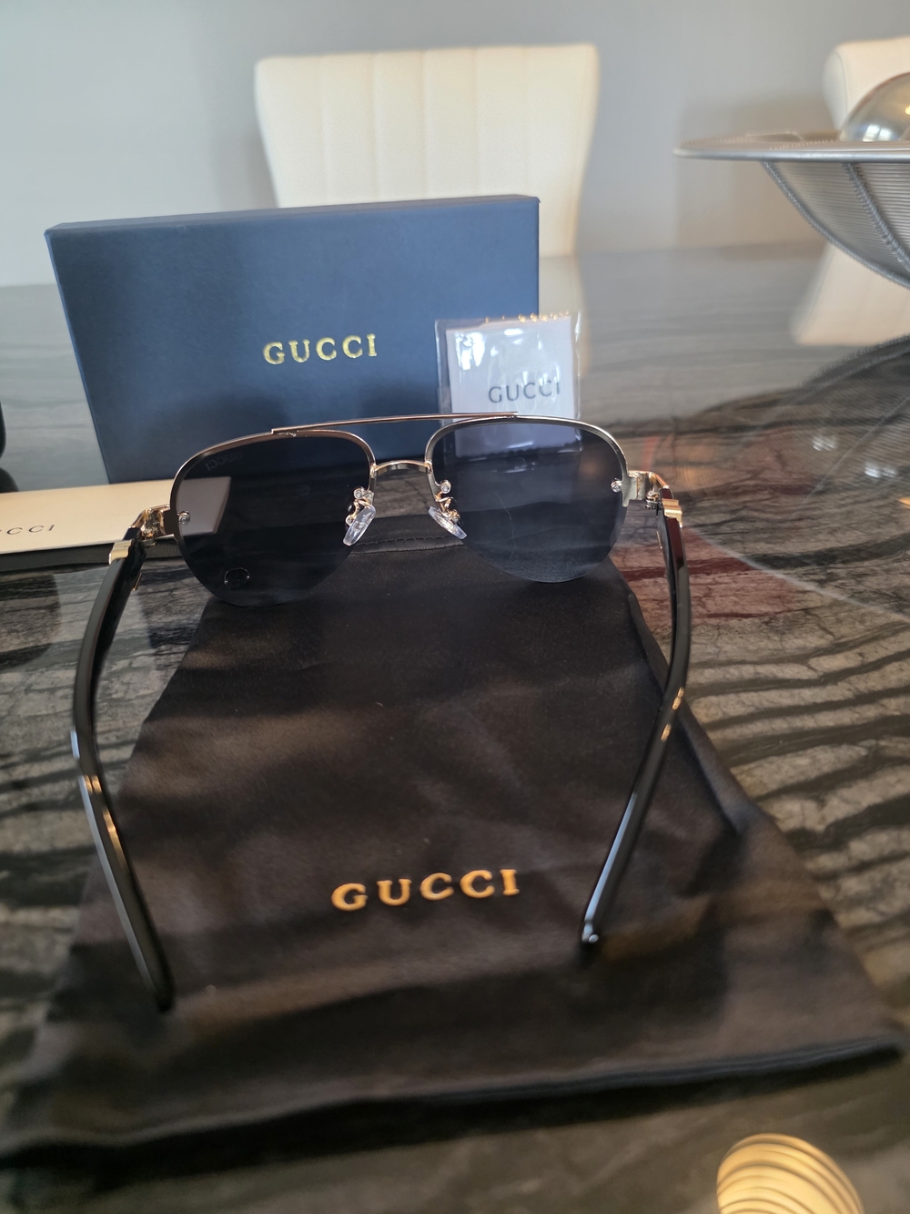 NWT Gucci 1220s Black & Gold Aviator Sunglasses - Picture 4 of 11